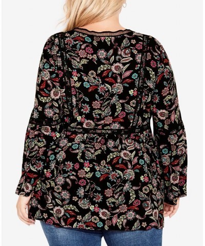 Plus Size Bohemian Print Top Paisley Daisy $30.36 Tops