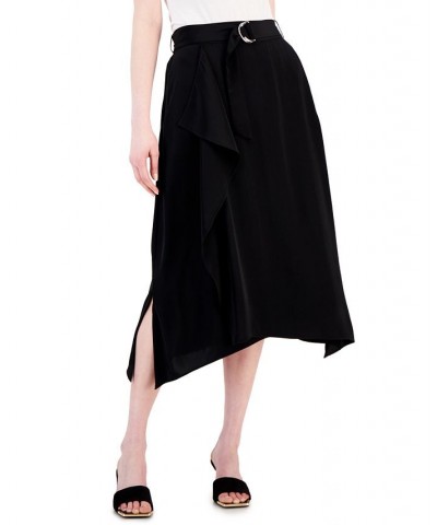 Women's Belted Side-Slit Skirt Deep Black $22.38 Skirts