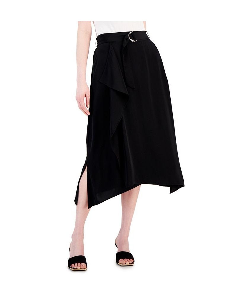 Women's Belted Side-Slit Skirt Deep Black $22.38 Skirts