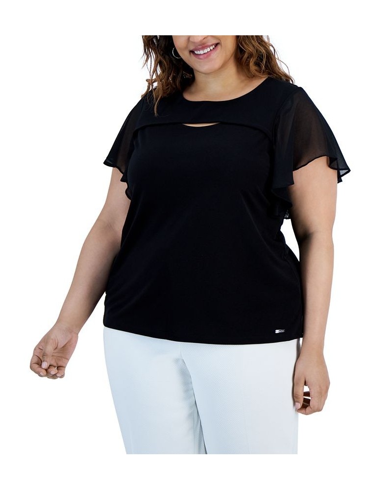 Plus Size Cutout Short-Flutter-Sleeve Top Black $21.71 Tops