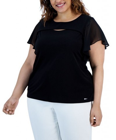 Plus Size Cutout Short-Flutter-Sleeve Top Black $21.71 Tops