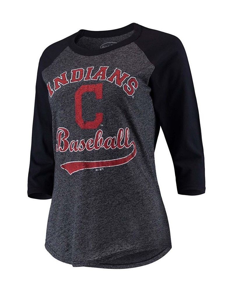 Women's Navy Cleveland Indians Team Baseball Three-Quarter Raglan Sleeve Tri-Blend T-shirt Navy $26.99 Tops