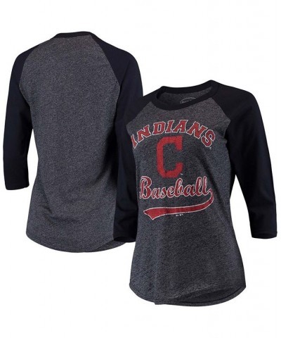 Women's Navy Cleveland Indians Team Baseball Three-Quarter Raglan Sleeve Tri-Blend T-shirt Navy $26.99 Tops