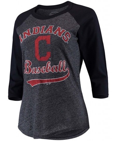 Women's Navy Cleveland Indians Team Baseball Three-Quarter Raglan Sleeve Tri-Blend T-shirt Navy $26.99 Tops