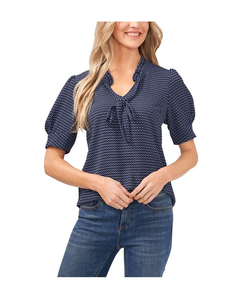 Women's Printed Tie-Neck Blouse Top Deep Caviar $26.40 Tops