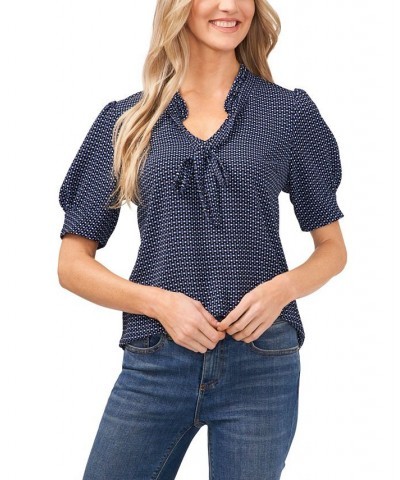 Women's Printed Tie-Neck Blouse Top Deep Caviar $26.40 Tops