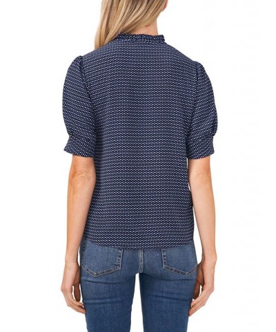 Women's Printed Tie-Neck Blouse Top Deep Caviar $26.40 Tops