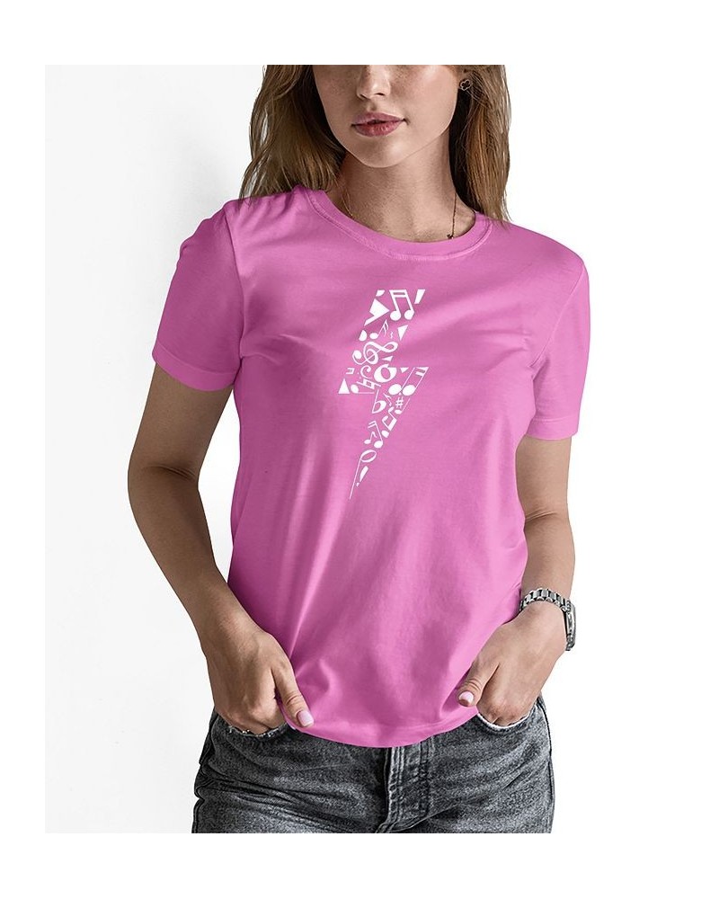 Women's Word Art Lightning Bolt Short Sleeve T-shirt Pink $15.40 Tops