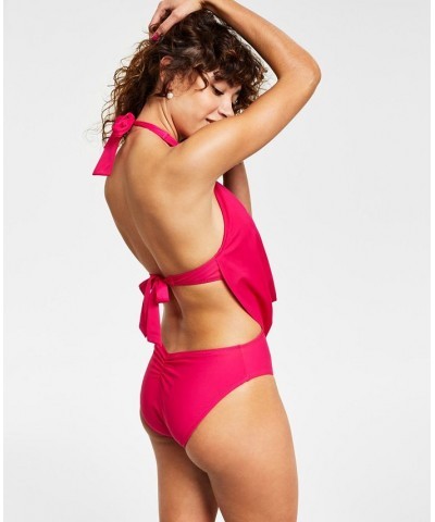 Solid Cowlneck One-Piece Swimsuit Pink $43.12 Swimsuits