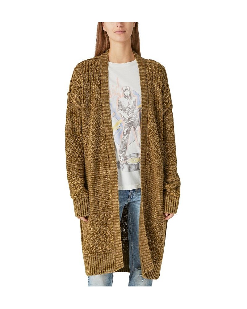 Women's Textured Long Cardigan Sweater Green $44.48 Sweaters