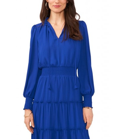 Women's Long Sleeve Tiered Maxi Dress Blue $44.57 Dresses