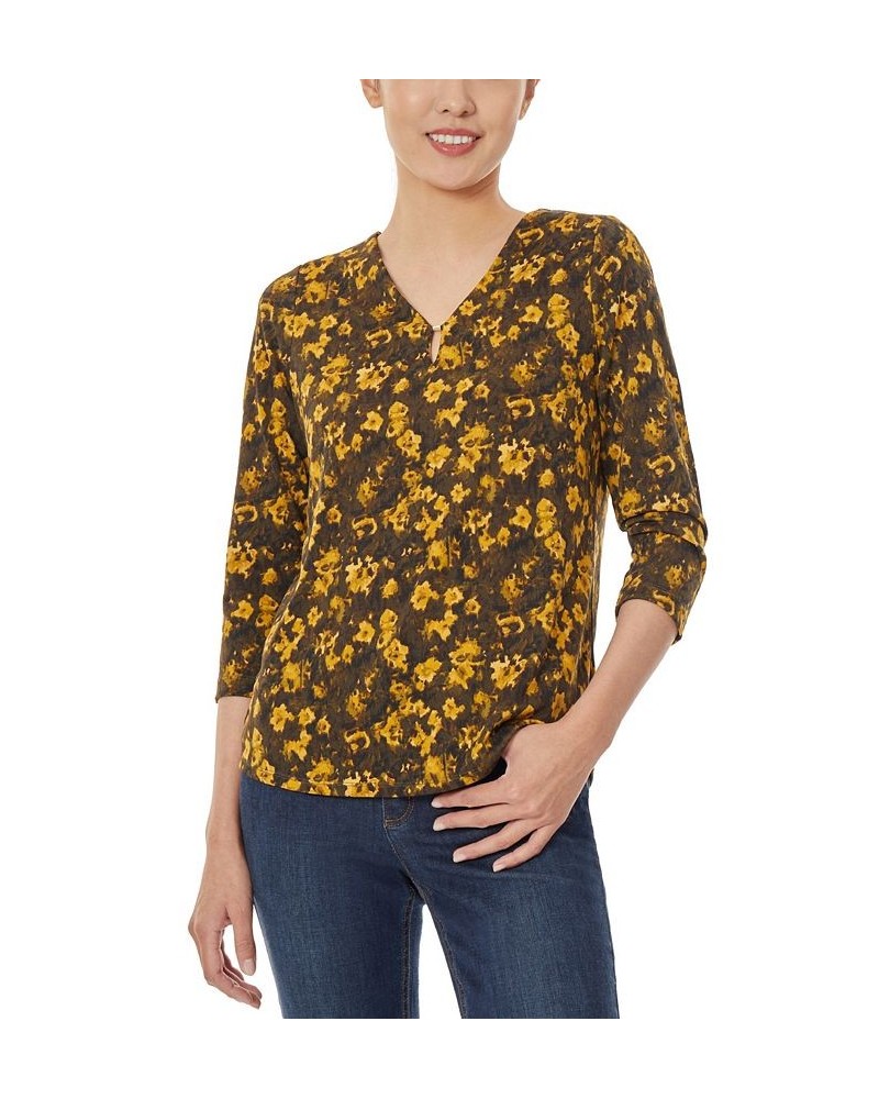 Women's 3/4 Sleeve V-neck Top Deep Loden, Jonagold Combo $25.96 Tops