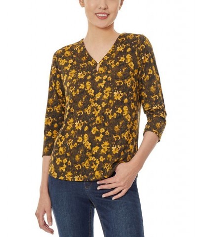 Women's 3/4 Sleeve V-neck Top Deep Loden, Jonagold Combo $25.96 Tops