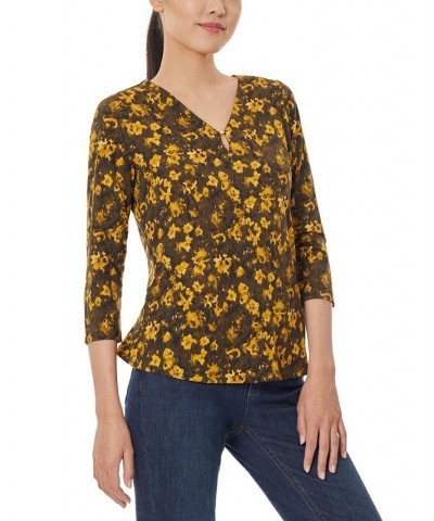 Women's 3/4 Sleeve V-neck Top Deep Loden, Jonagold Combo $25.96 Tops