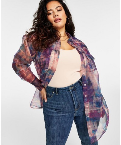 Trendy Plus Size Organza Oversized Shirt Multi $29.98 Tops