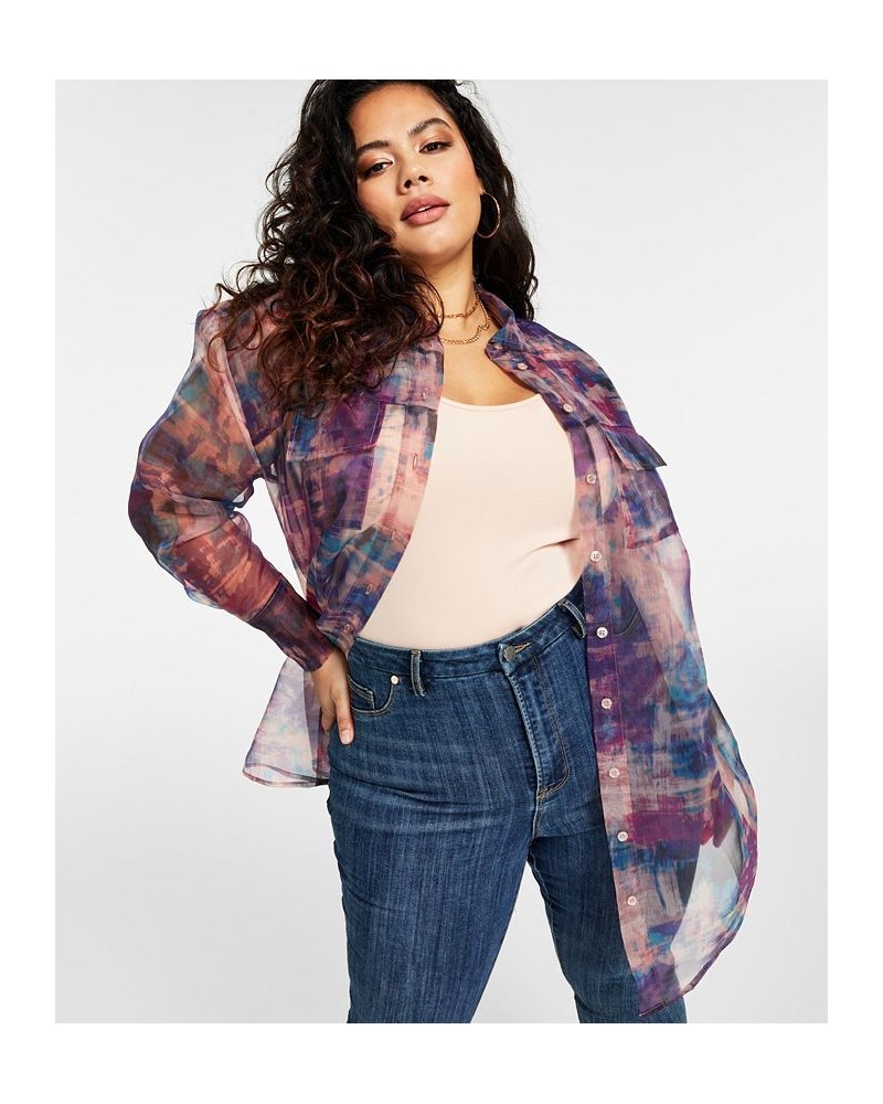 Trendy Plus Size Organza Oversized Shirt Multi $29.98 Tops