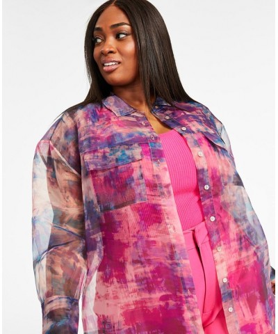 Trendy Plus Size Organza Oversized Shirt Multi $29.98 Tops