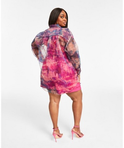 Trendy Plus Size Organza Oversized Shirt Multi $29.98 Tops