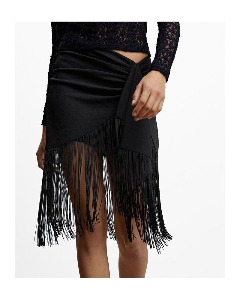 Women's Fringed Miniskirt Black $63.70 Skirts