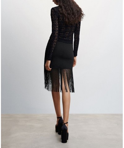 Women's Fringed Miniskirt Black $63.70 Skirts