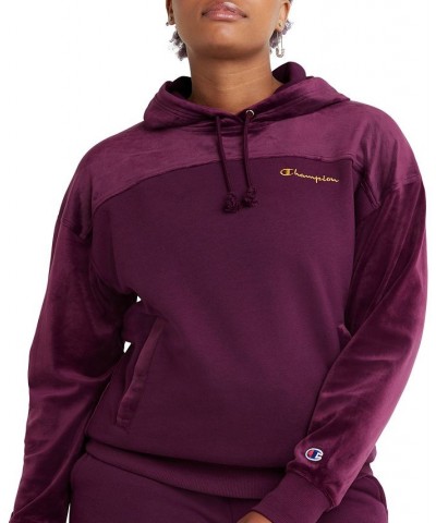 Women's Velour Blocked Hoodie Purple $18.86 Sweatshirts