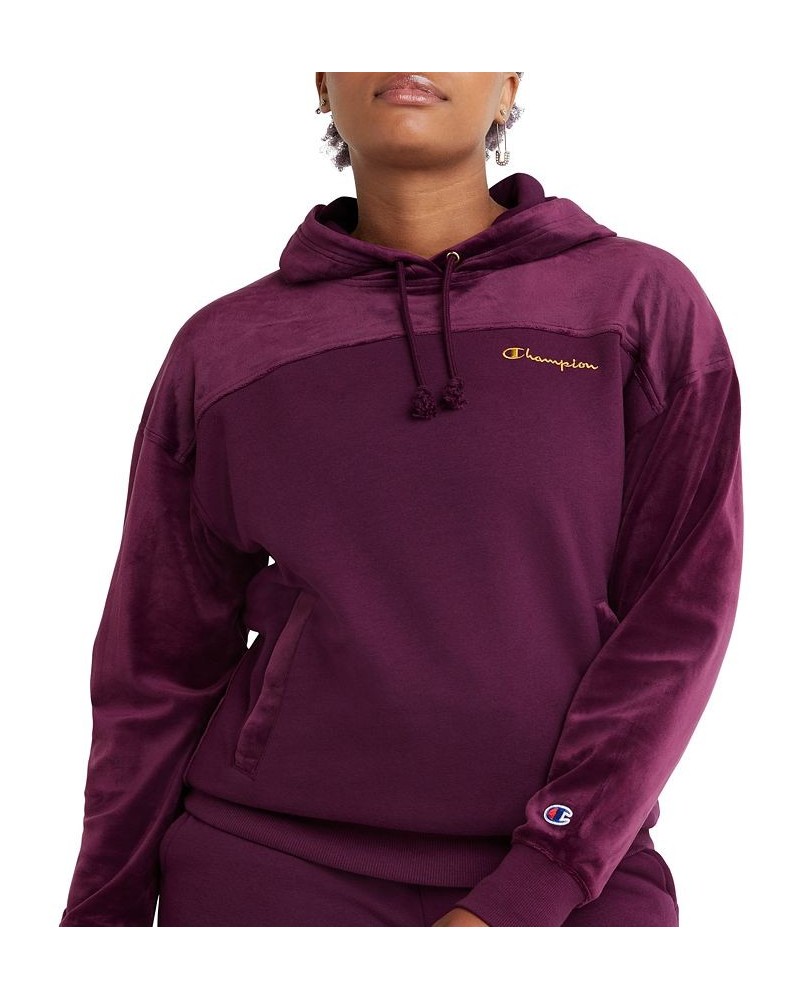 Women's Velour Blocked Hoodie Purple $18.86 Sweatshirts