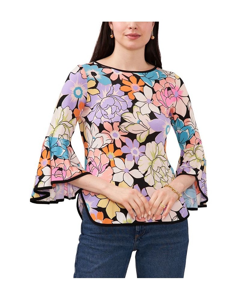 Petite Contrast-Trim Bell-Sleeve Top Lavender Floral $20.47 Tops