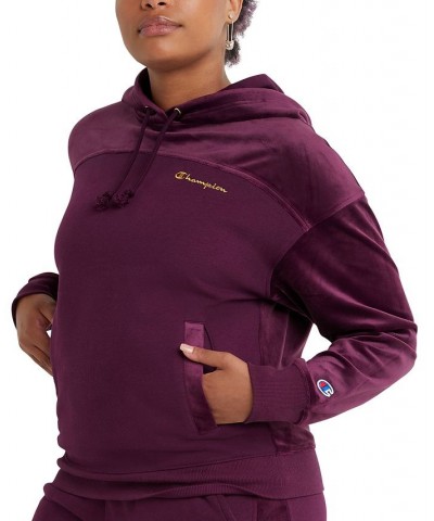 Women's Velour Blocked Hoodie Purple $18.86 Sweatshirts