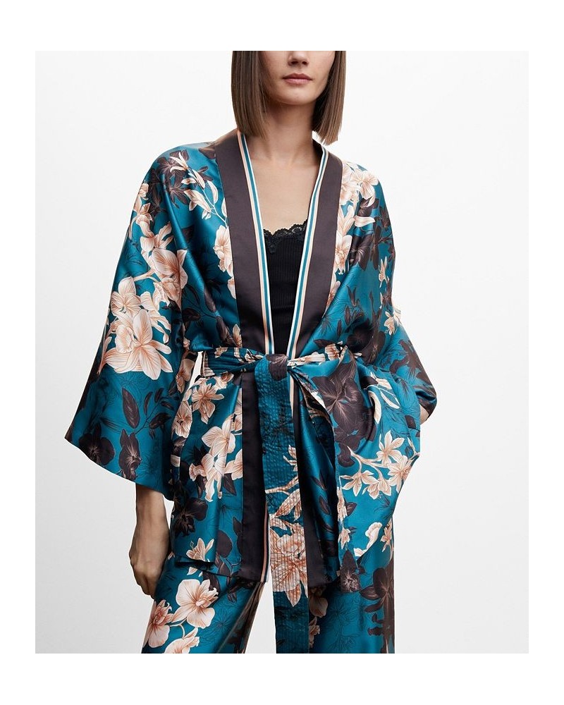 Women's Bow Closure Floral Kimono Blue $59.80 Jackets