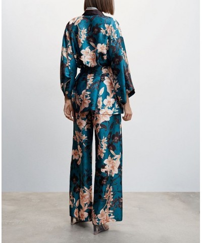 Women's Bow Closure Floral Kimono Blue $59.80 Jackets