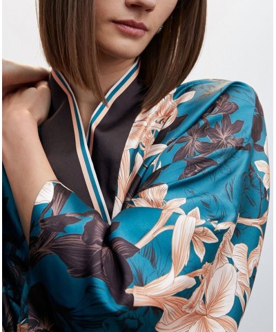 Women's Bow Closure Floral Kimono Blue $59.80 Jackets