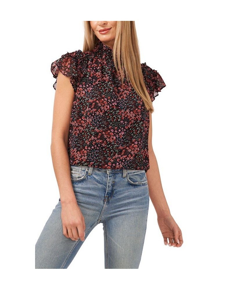 Women's Flutter Sleeve Mock Neck Blouse Rich Black $27.76 Tops