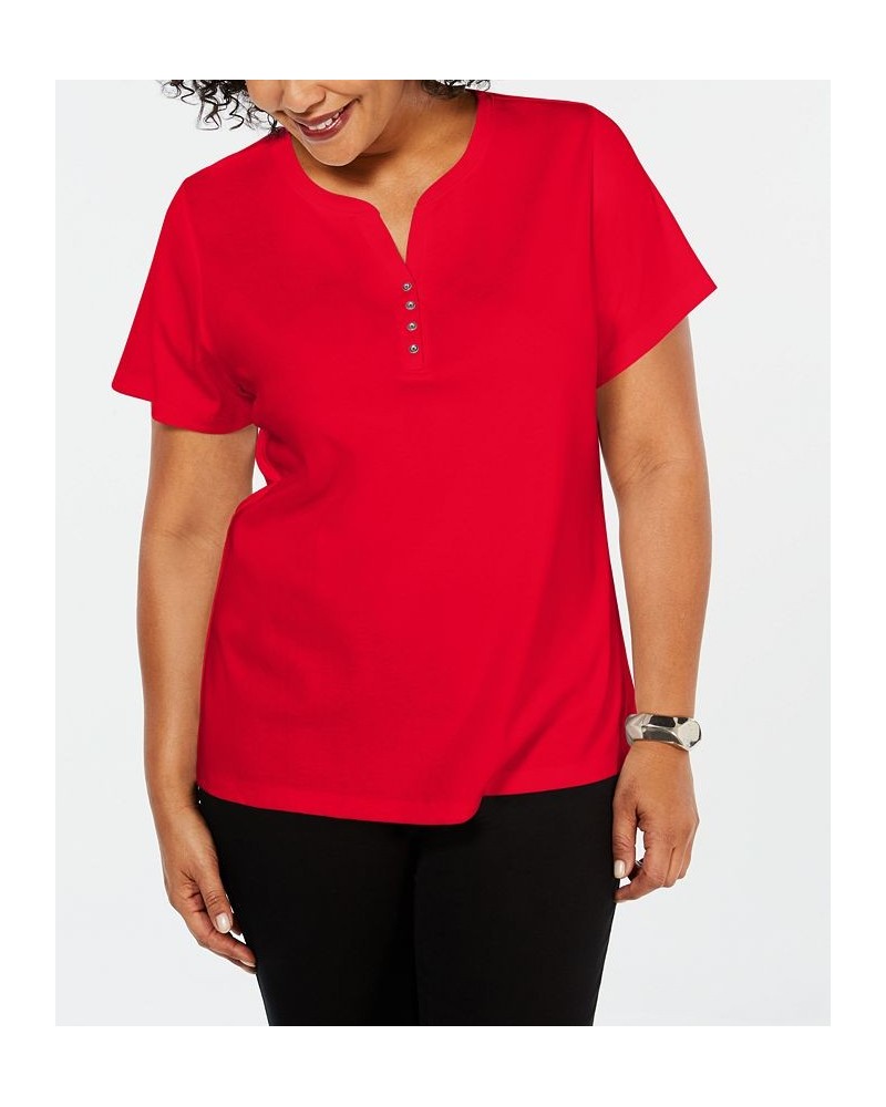 Plus Size Cotton Henley Top Bright White $8.47 Tops