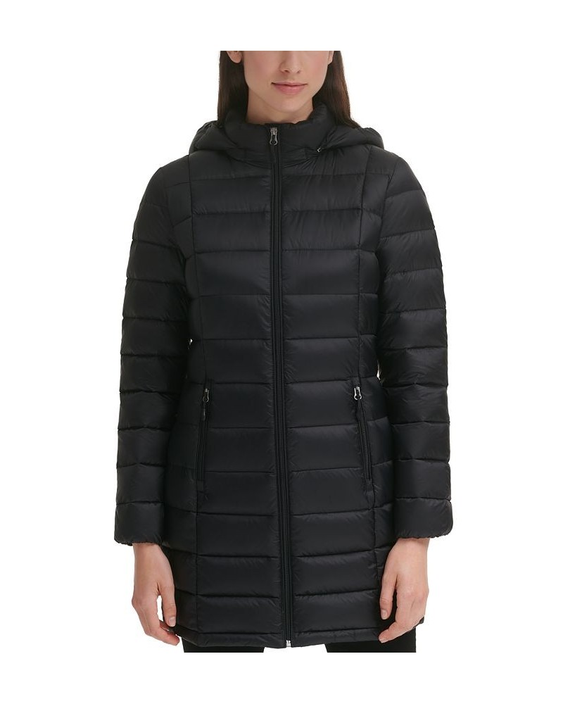 Women's Packable Hooded Down Puffer Coat Black $28.20 Coats