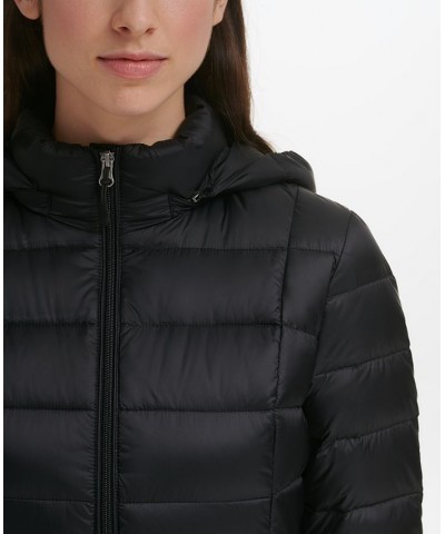 Women's Packable Hooded Down Puffer Coat Black $28.20 Coats