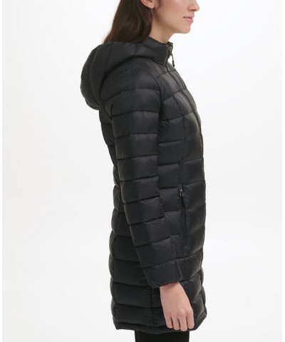 Women's Packable Hooded Down Puffer Coat Black $28.20 Coats