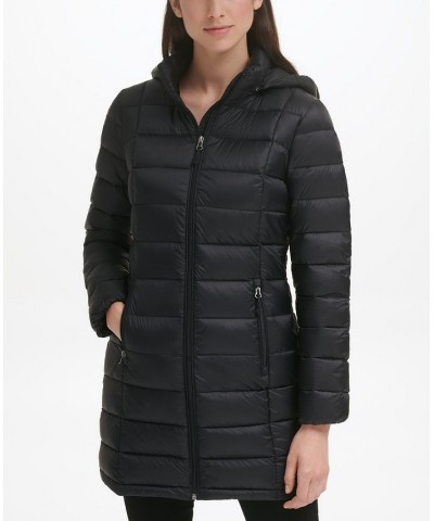 Women's Packable Hooded Down Puffer Coat Black $28.20 Coats