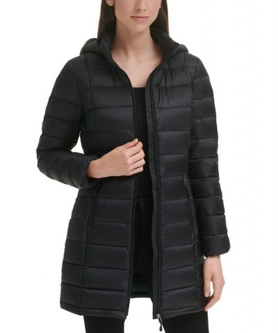 Women's Packable Hooded Down Puffer Coat Black $28.20 Coats