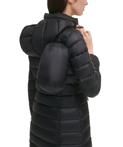 Women's Packable Hooded Down Puffer Coat Black $28.20 Coats