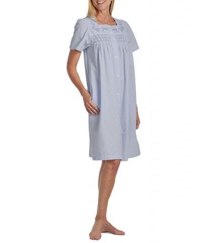 Plus Size Striped Button-Front Nightgown Blue / White Stripe $21.56 Sleepwear