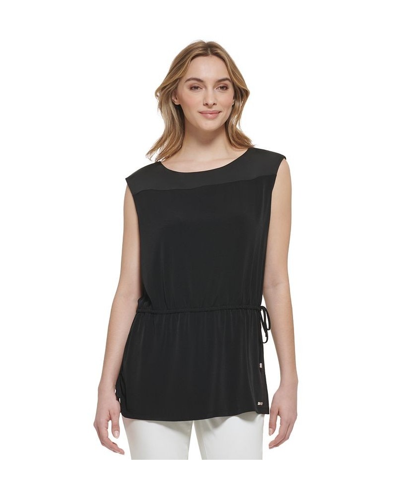 Women's Sleeveless Drawstring-Waist Top Black $35.78 Tops