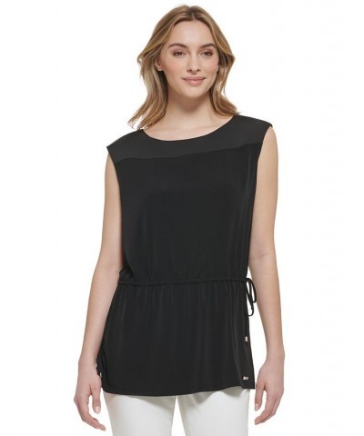 Women's Sleeveless Drawstring-Waist Top Black $35.78 Tops