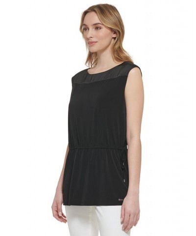 Women's Sleeveless Drawstring-Waist Top Black $35.78 Tops