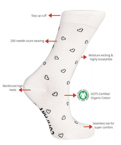 Mini Hearts Women's Super Soft Organic Cotton Seamless Toe Crew Socks White $12.96 Socks