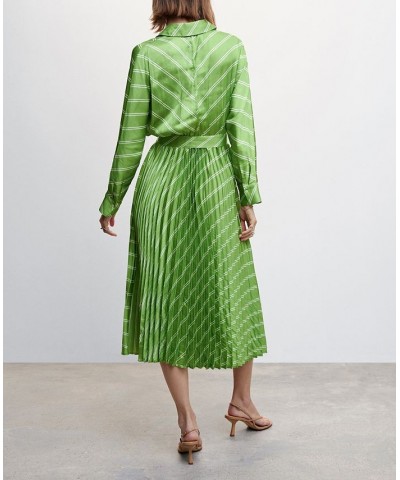 Women's Pleated Satin Shirt Dress Green $41.00 Dresses