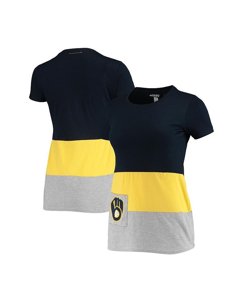 Women's Navy Milwaukee Brewers Fitted T-shirt Navy $35.99 Tops