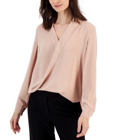 Women's Collared Surplice-Front Blouse Pink $27.00 Tops