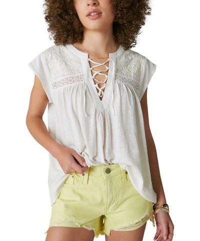 Women's Embroidered Lace-Up Top White $42.07 Tops