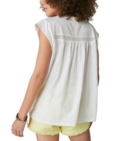 Women's Embroidered Lace-Up Top White $42.07 Tops