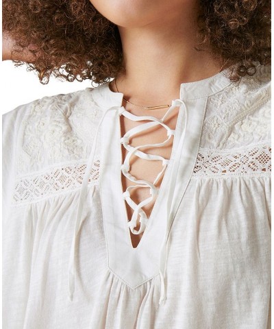 Women's Embroidered Lace-Up Top White $42.07 Tops